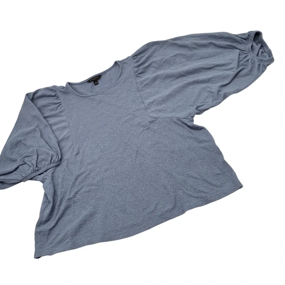 Boho Banana Republic Puff Sleeve Top Womens M Blue Gray Textured Balloon Sleeve